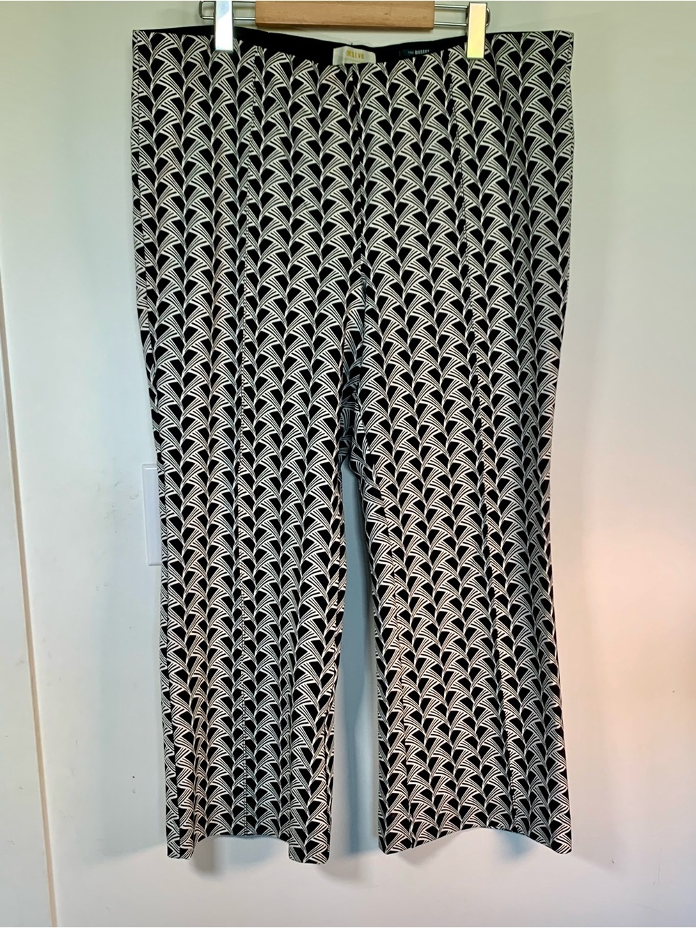 Maeve Anthropologie Margot Pant Kick Flare Crop Mid Rise Triangle Black White XL